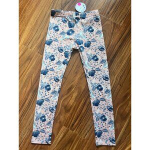 NWT Dot Dot Smile Leggings Blue Poppies White Birds 7